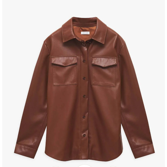 Anine Bing Hutton Shirt Faux Vegan Leather Button-Down Jacket Size S - Picture 7 of 11